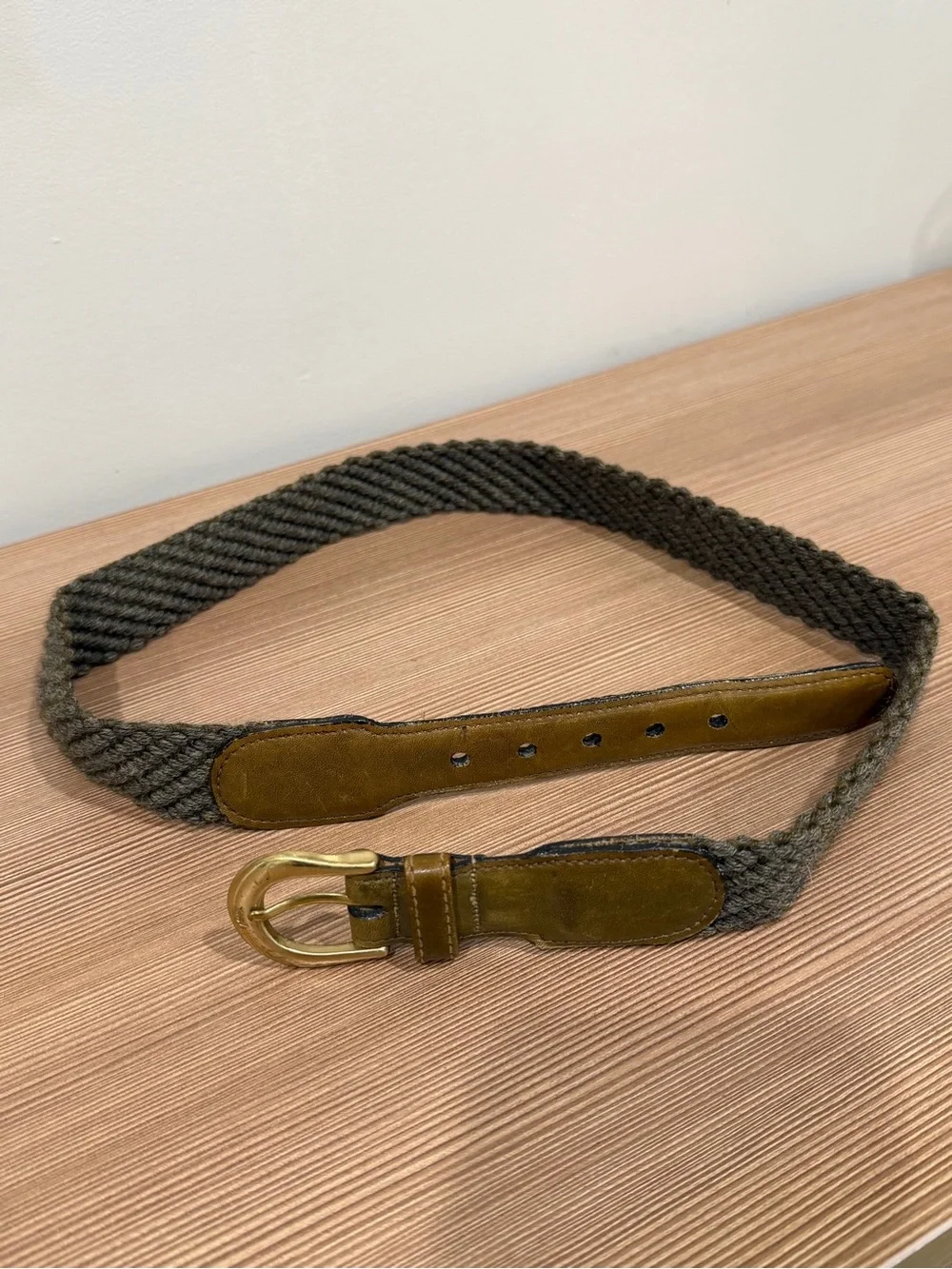 Vintage YSL Yves Saint Laurent Braided Belt Olive Green Gold Buckle 34 85 Woven